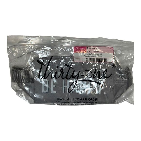 Thirty-One Let's Go Pouch Small in Be Happy Gray Polyester Travel Bag New - Picture 4 of 4